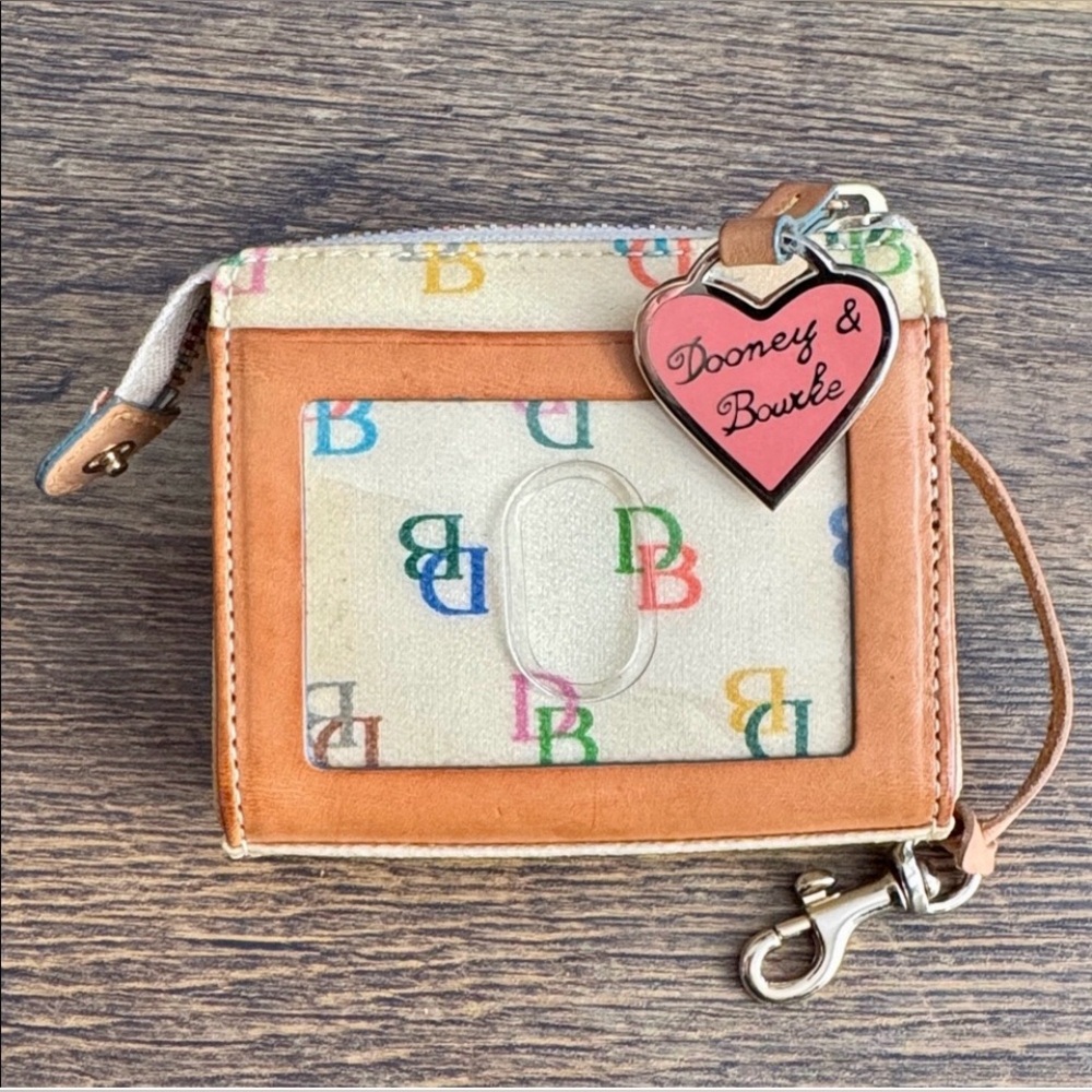 Vintage Dooney & Bourke Rainbow Monogram Charm Zip Wallet *Rare*